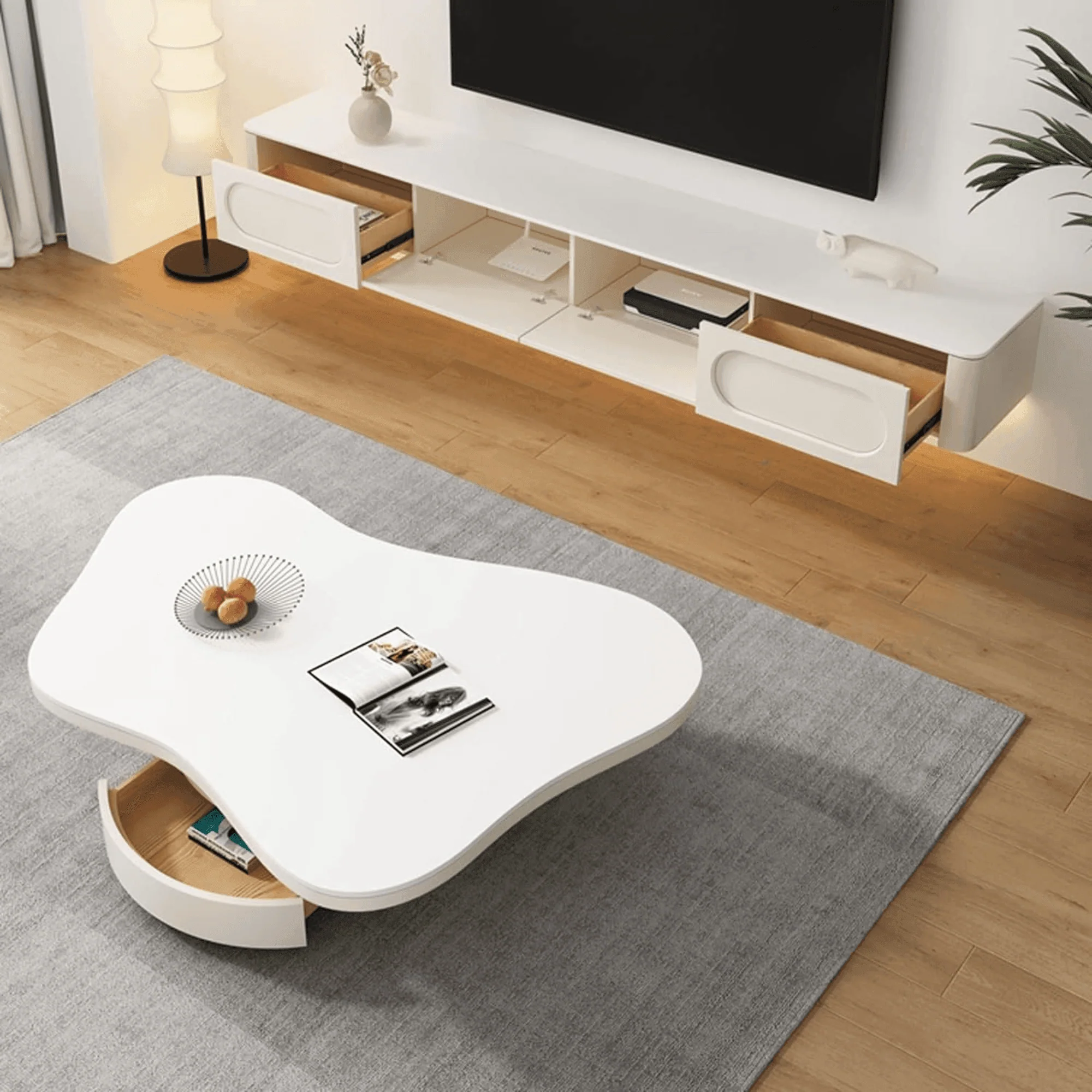 Craggy Modern Butterfly Design Coffee Table With Convenient Storage 1 Drawer ( White ) - Image 4