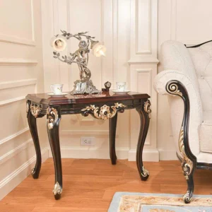 Handcrafted Carved Console Side Table in Finished Teak Wood Rustic Decorative Accent Table for Living Room & Entryway