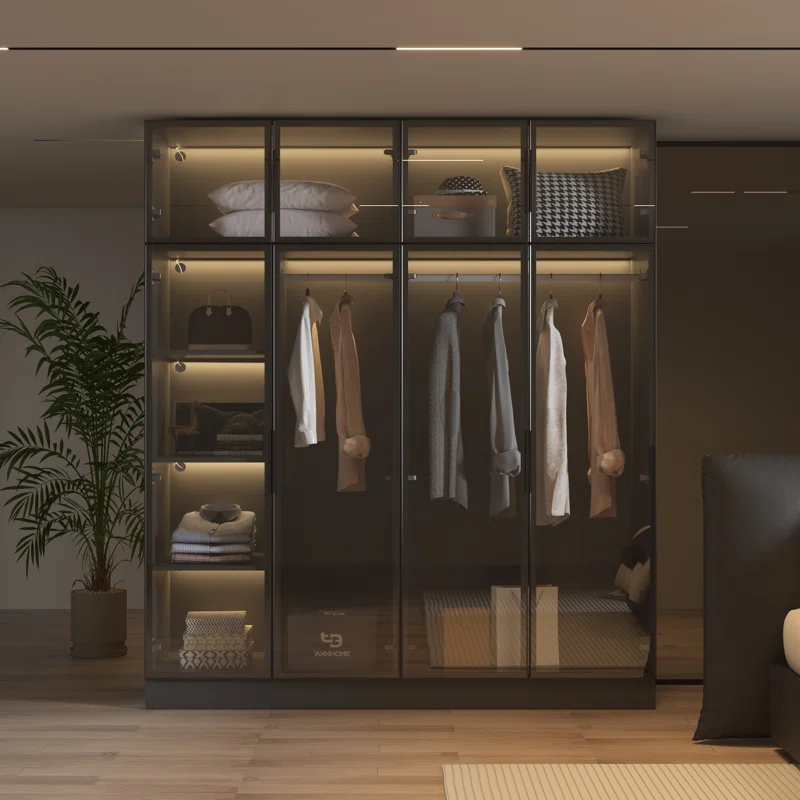 Caldeira Teak Wood Multipurpose Storage Wardrobes & Dressers for Elegant Bedroom Storage Solution with Glass Doors