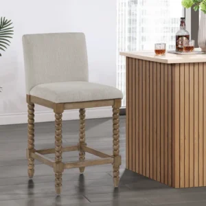 Natural Art & Crafts Carollyne Swivel 26" High Modern Farmhouse Turned Leg Beaded Counter and Bar Stool