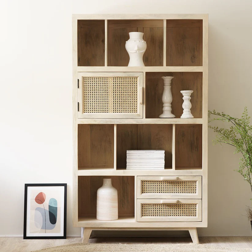 Castor Handmade Teak Wood Bookshelf & Display Unit  for Home or Office
