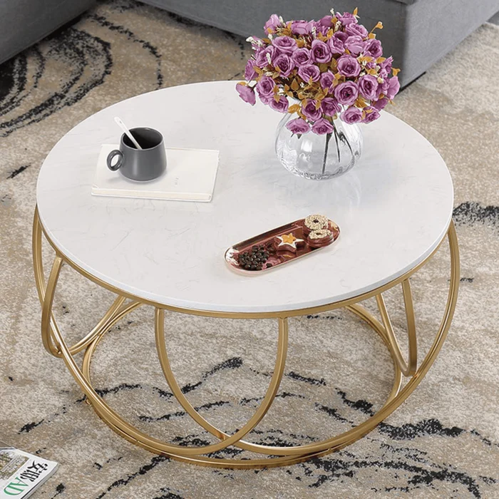 Gilded Globe Design Round Coffee Table with Marble Top-Like Finish