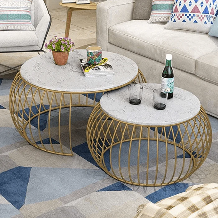 Sylena Round Coffee Table with Marble Top-Like Finish for Modern & Elegant Living Room ( Set of 2 )