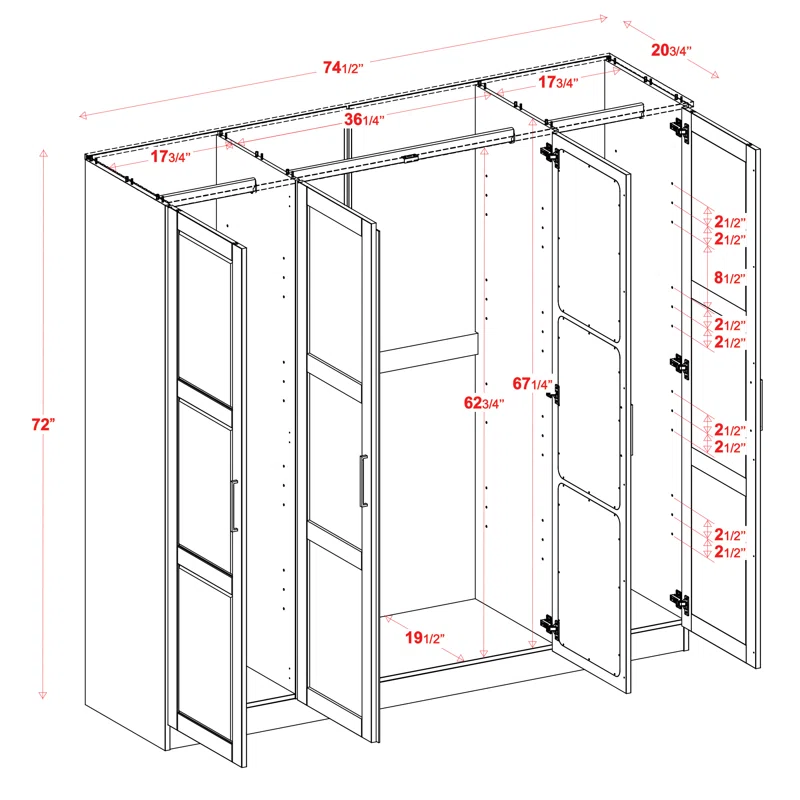 Cosmo Teak Wood Multipurpose Storage Wardrobes & Dressers for Elegant Bedroom Storage Solution with 4 Doors (Armoire) - Image 2