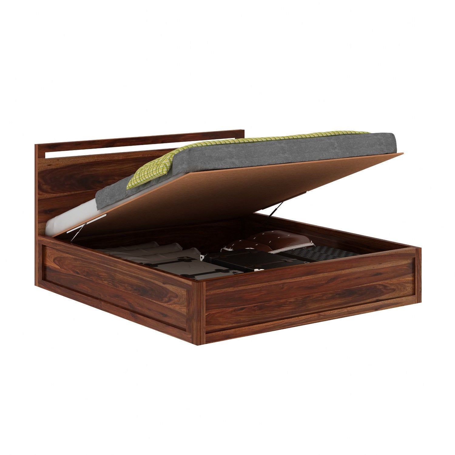 Livinn Teak Wood Hydraulic Storage King Size Bed Modern Space Saving Design with Elegant Finish - Image 2