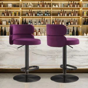 Giacamoy Adjustable Height Swivel Velvet Counter and Bar stool in Stainless Steel Modern Design ( Purple )