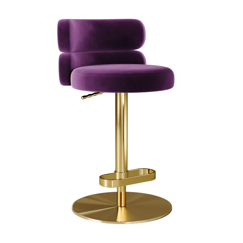 Giacamoy Adjustable Height Swivel Velvet Counter and Bar stool in Stainless Steel Modern Design ( Purple ) - Image 5