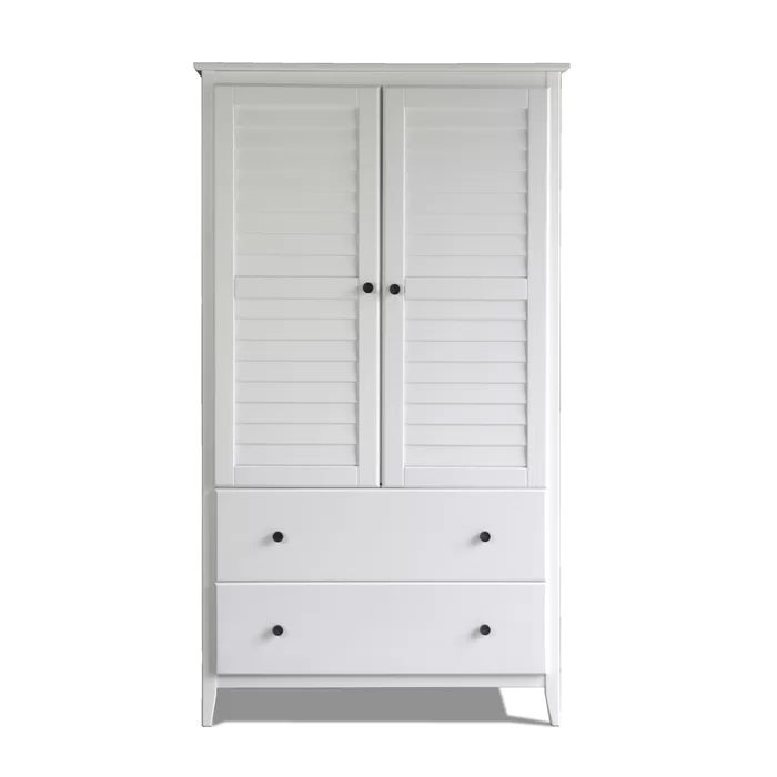 Greenport Teak Wood Multipurpose Storage Wardrobes & Dressers for Elegant Bedroom Storage Solution with 2 Drawers and 2 Doors (Brushed White) - Image 3