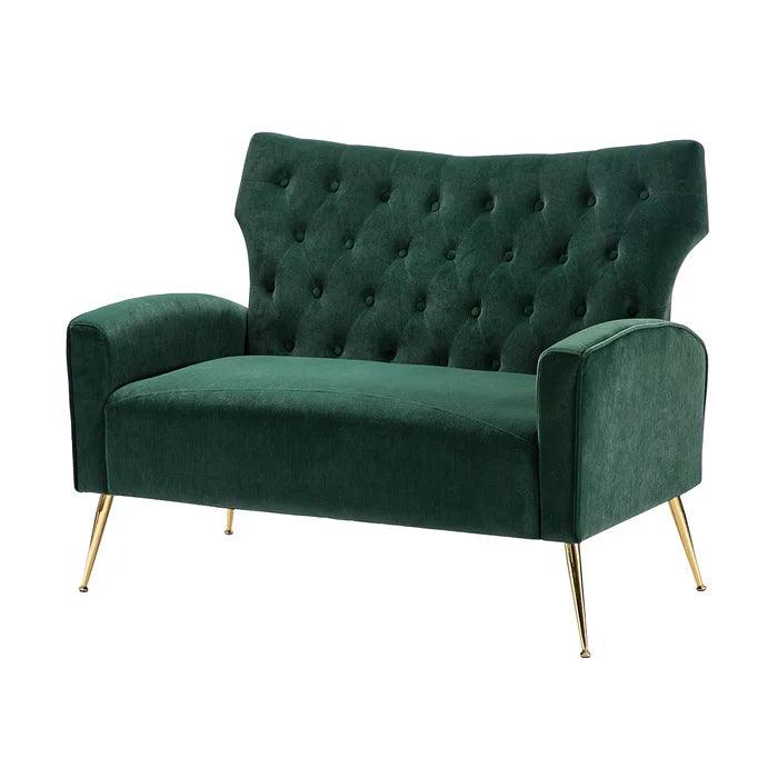 Natural Art & Craft Wooden Square Arm Loveseat Wing Back Chair Set 2+1+1 with Metal Legs ( Green ) - Image 3