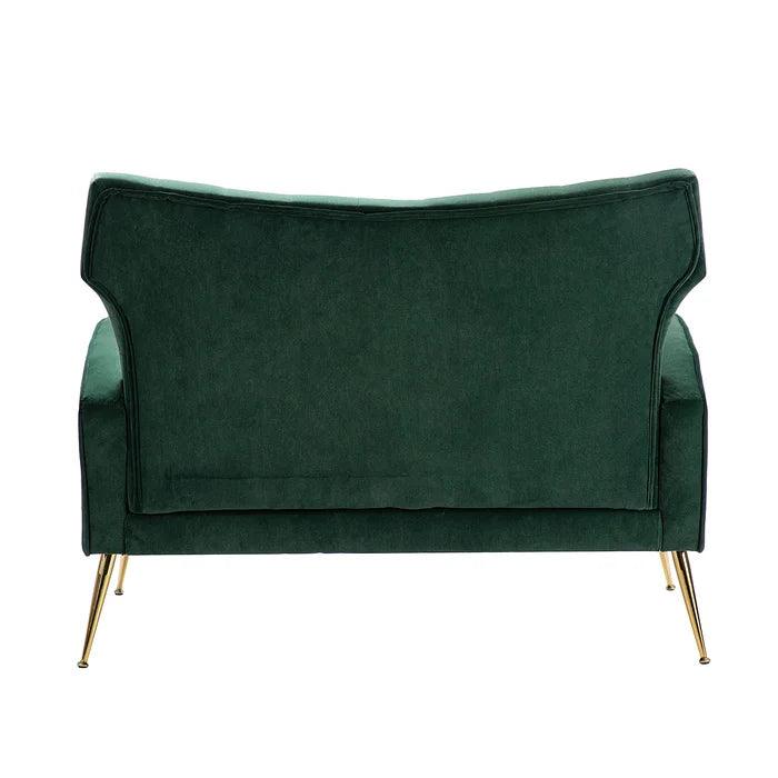 Natural Art & Craft Wooden Square Arm Loveseat Wing Back Chair Set 2+1+1 with Metal Legs ( Green ) - Image 6