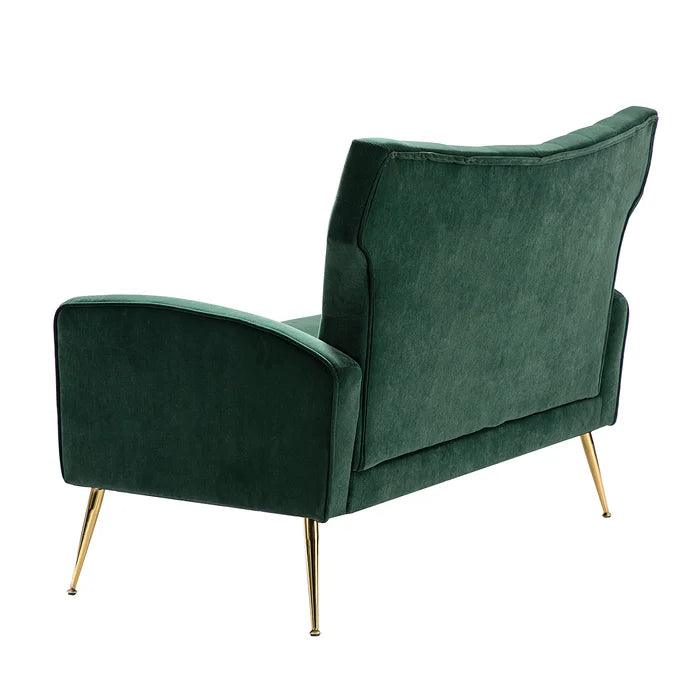 Natural Art & Craft Wooden Square Arm Loveseat Wing Back Chair Set 2+1+1 with Metal Legs ( Green ) - Image 4