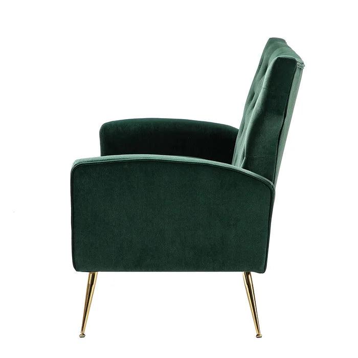 Natural Art & Craft Wooden Square Arm Loveseat Wing Back Chair Set 2+1+1 with Metal Legs ( Green ) - Image 5