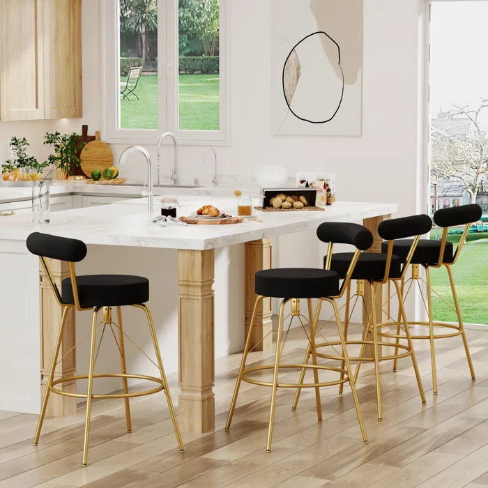 Grotoni Swivel Upholstered Counter and Bar Stool with Metal Frame (Set of 2) - Image 3