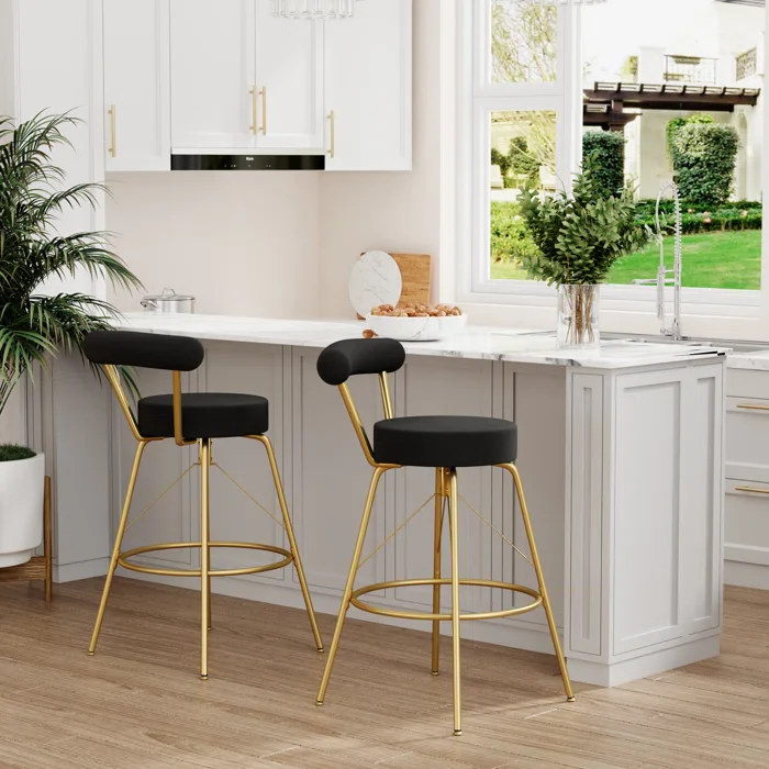 Grotoni Swivel Upholstered Counter and Bar Stool with Metal Frame (Set of 2) - Image 4