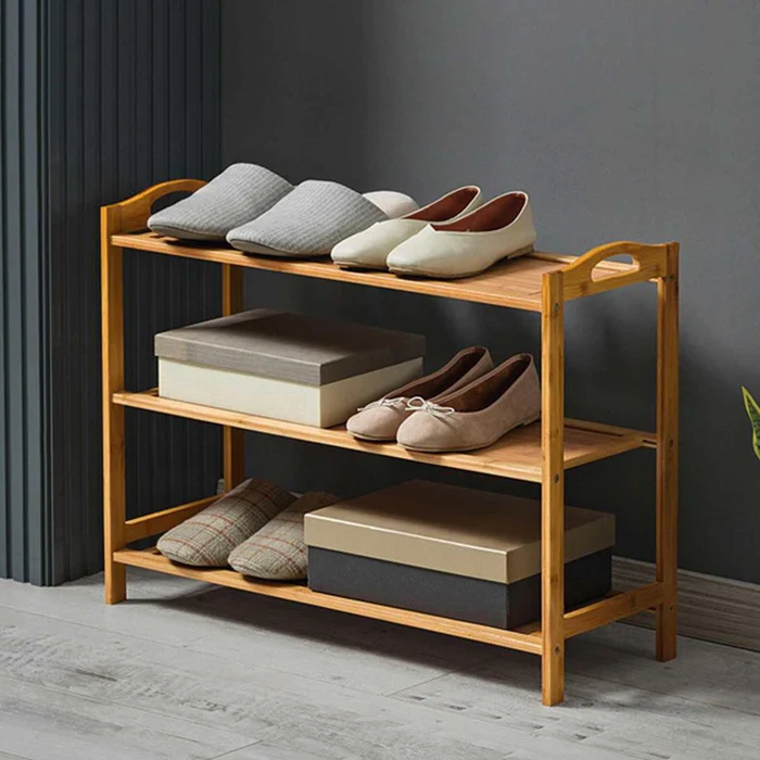 3-Tier Bamboo Shoe Rack Bench Durable Wooden Shoe Organizer with Seat for Entryway