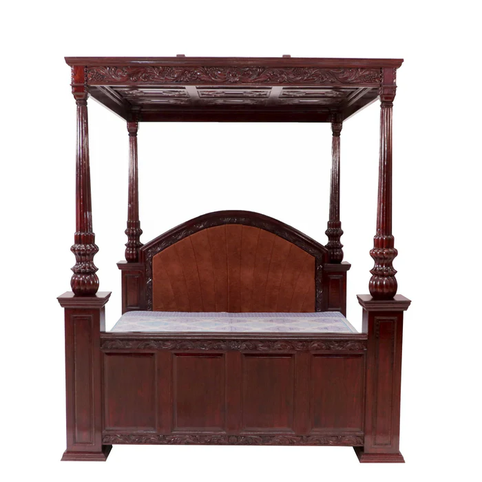 Classic Majestic Traditional Royal Hand Carved Teak Wood Poster Bed Elegant Vintage Carved Bed Frame for Luxury Bedroom - Image 2