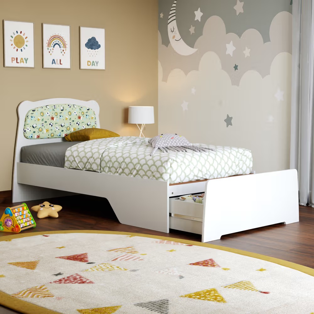Marge Plush Look Teak Wood Storage Kids Bed for Girls and Boys