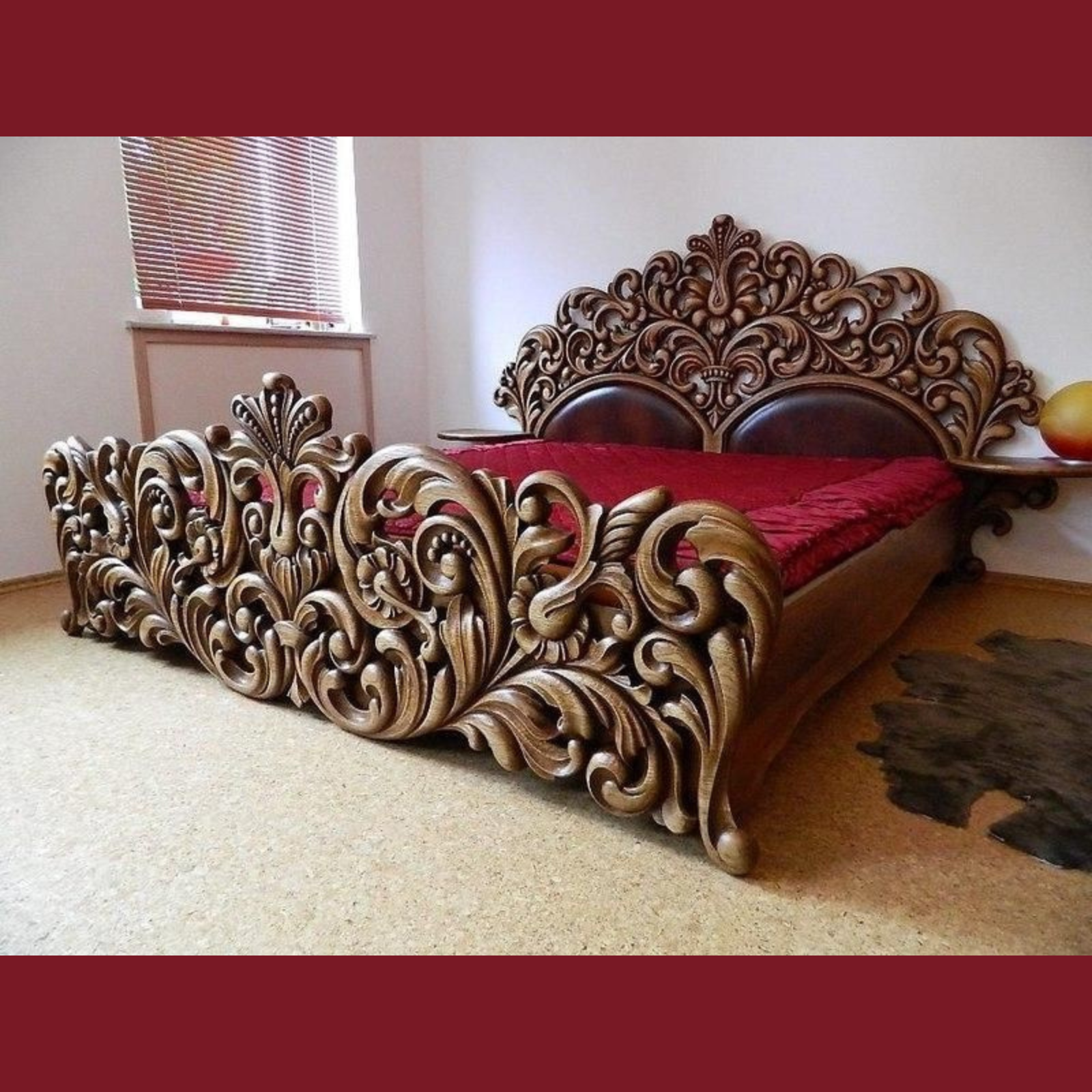 Epic Floral Hand Carved Teak Wood King Size Bed Luxury Wooden Bedroom with Traditional Artistic Design