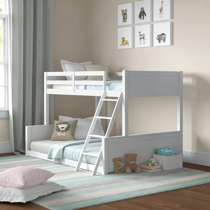 Loft Handmade Teak Wood Bunk Bed with Ladder for Kids Durable, Stylish, and Safe Bunk Bed Frame with Safety Rails ( White )