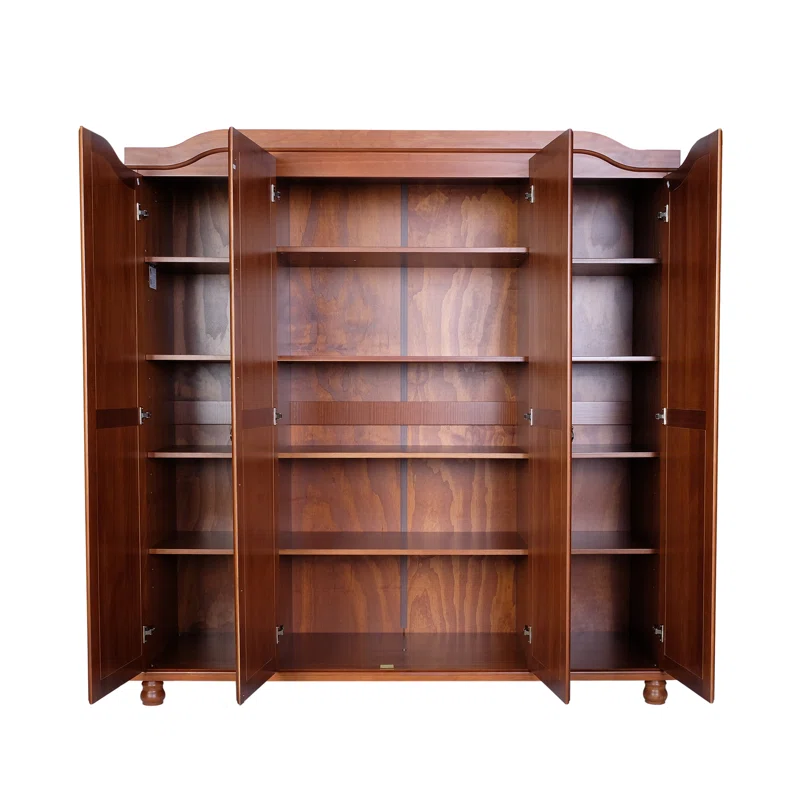 Mocha Teak Wood Multipurpose Storage Wardrobes & Dressers for Elegant Bedroom Storage Solution 4 Doors with Mirror - Image 3