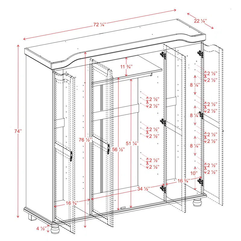 Mocha Teak Wood Multipurpose Storage Wardrobes & Dressers for Elegant Bedroom Storage Solution 4 Doors with Mirror - Image 2