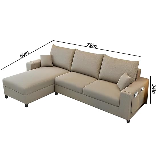 4 Seater L Shape Sofa Set for Living Room (Cream Fabric) Premium Velvet Fabric (Teak Wood ) - Image 2
