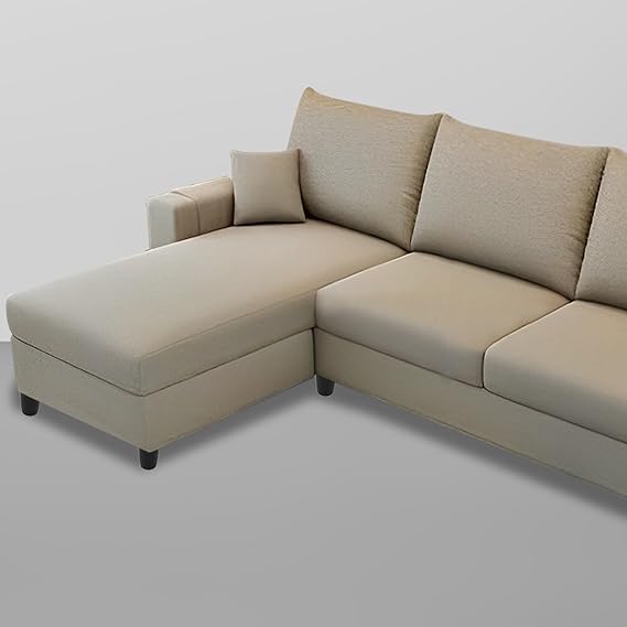 4 Seater L Shape Sofa Set for Living Room (Cream Fabric) Premium Velvet Fabric (Teak Wood ) - Image 4