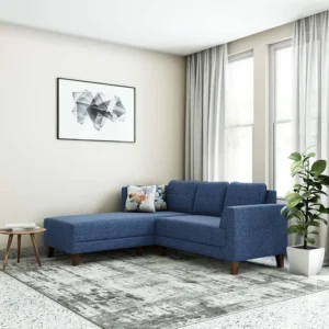 Bluish Teak Wood 5 Seater L Shape Sectional Sofa Set  Modern L Shape Couch with Plush Cushions for Contemporary Living Room