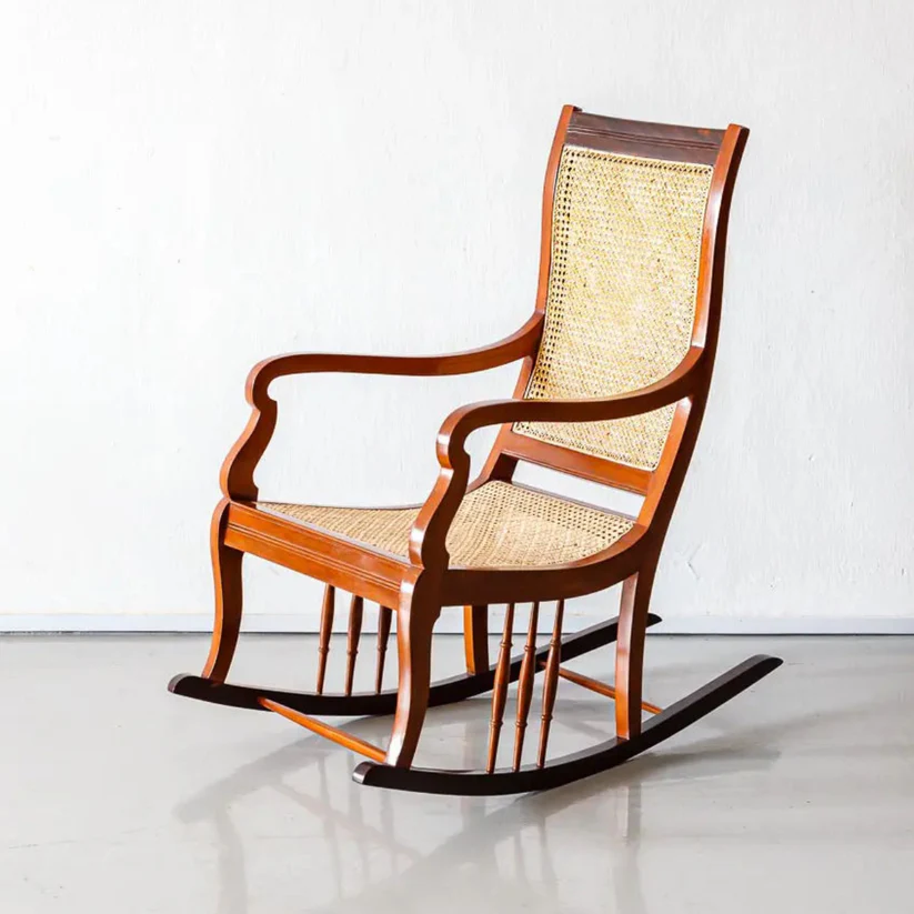 Natural Art & Crafts Meghan Handmade Teak Wood Cane Rocking Chair with Ergonomic Design and Honey Finish for Indoor Living Room