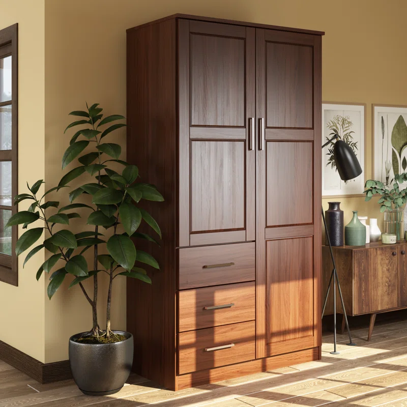 Metro Teak Wood Multipurpose Storage Wardrobes & Dressers for Elegant Bedroom Storage Solution with 2-Doors (Mocha)