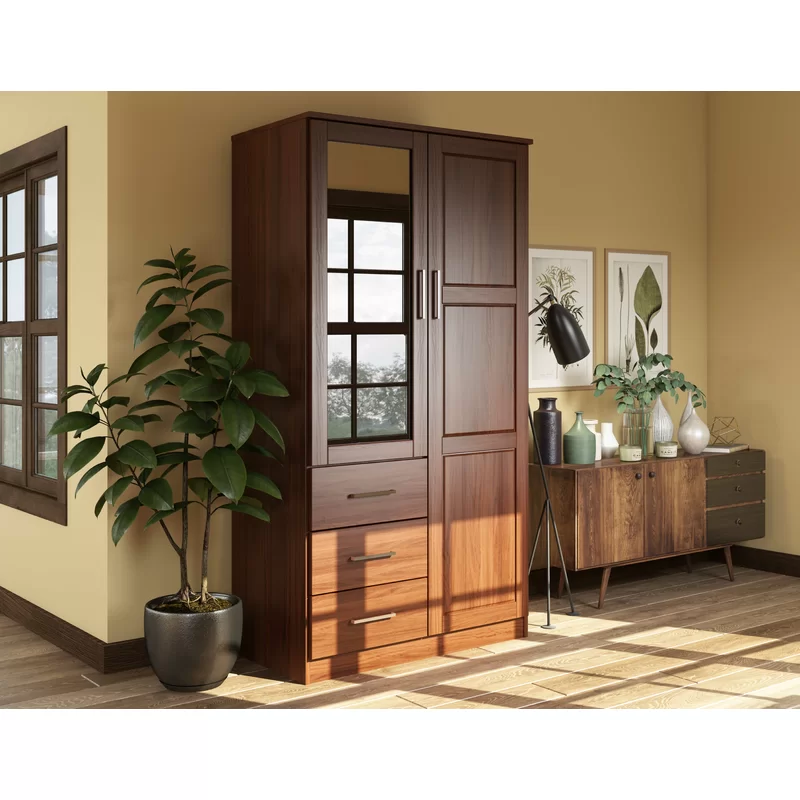 Metro Teak Wood Multipurpose Storage Wardrobes & Dressers for Elegant Bedroom Storage Solution with 2 Door Mirrored