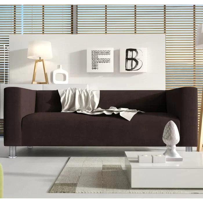 Natural Art & Craft Snazzy Style Teak Wood Velvet Fabric 3 Seater Modern Sofa With Metal Legs ( Brown )