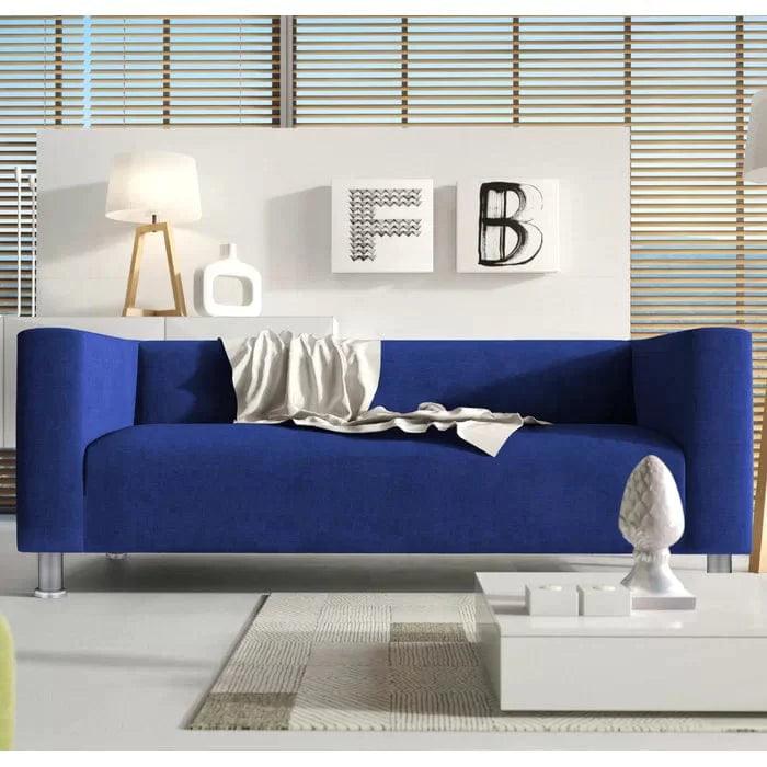 Natural Art & Craft Snazzy Style Teak Wood Velvet Fabric 3 Seater Modern Sofa With Metal Legs ( Blue )