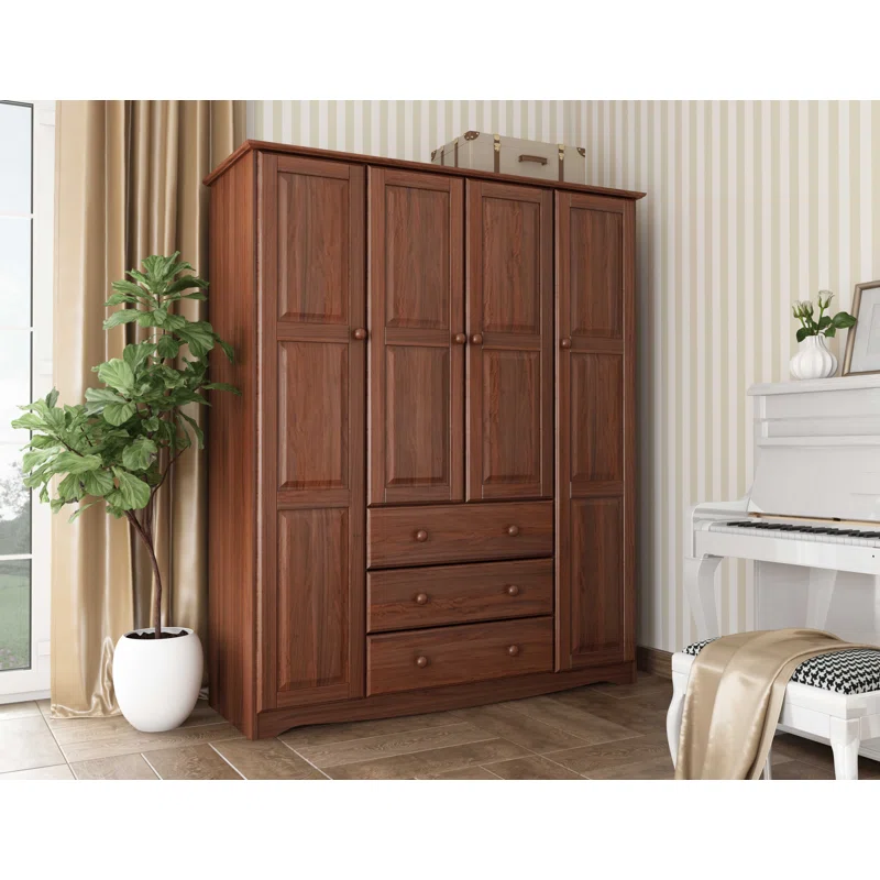 Mocha Teak Wood Multipurpose Storage Wardrobes & Dressers for Elegant Bedroom Storage Solution with 4 Doors (Mocha)