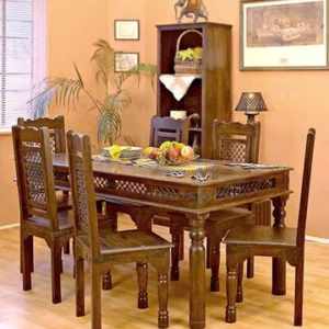 Forged Design Handmade Teak Wood 6 Seater Rectangular Dining Table Set Elegant Solid Wood Dining for Kitchen and Dining Room