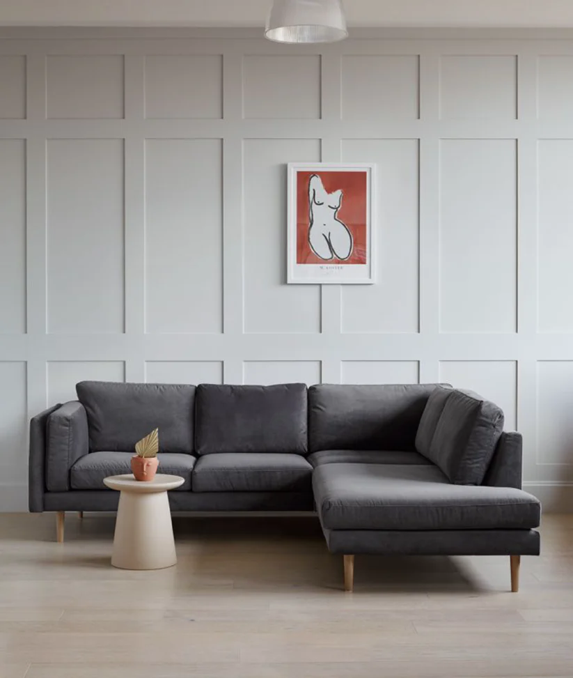 Aria LHF Handmade Teak Wood 4 Seater Sectional Sofa Set ( Grey )