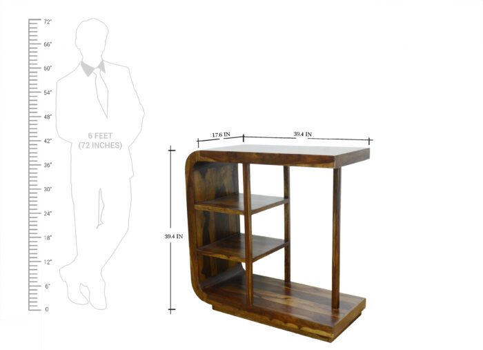 Curve Edge Handmade Teak Wood Bar Cabinet Stylish Liquor and Wine Storage Cabinet for Glasses and Bottles Modern (Walnut Oak Finish) - Image 3