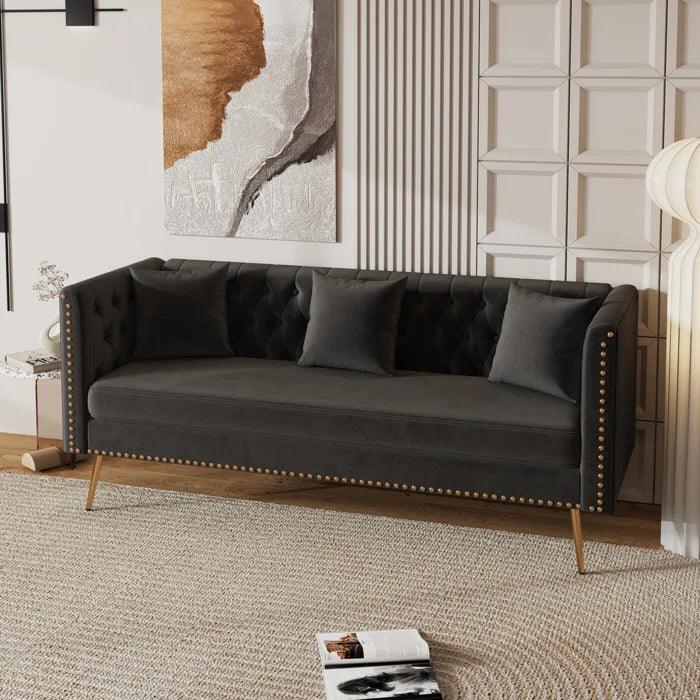 Opulent Modern Sofa Elegant Velvet Seating 3 Seater Sofa Set ( Black ) - Image 2