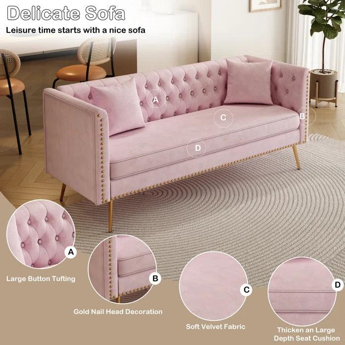 Opulent Modern Sofa Elegant Velvet Seating 3 Seater Sofa Set ( Pink ) - Image 3