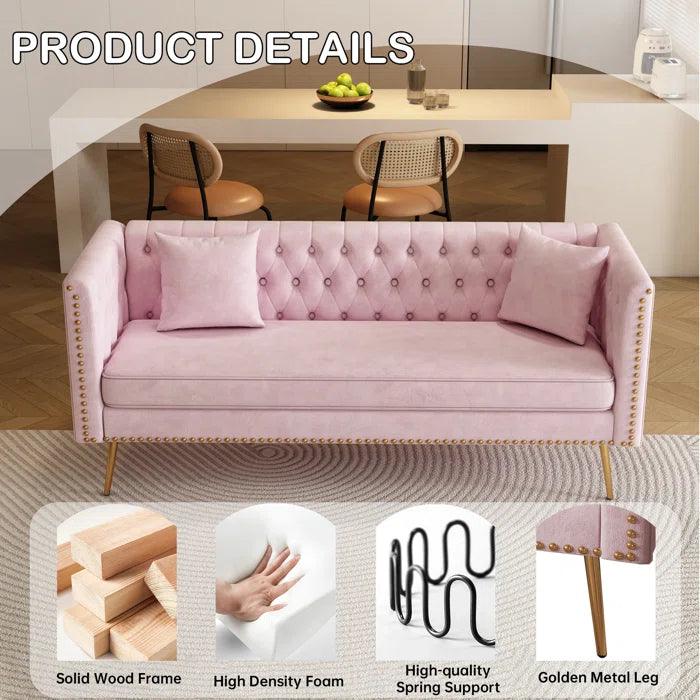 Opulent Modern Sofa Elegant Velvet Seating 3 Seater Sofa Set ( Pink ) - Image 4