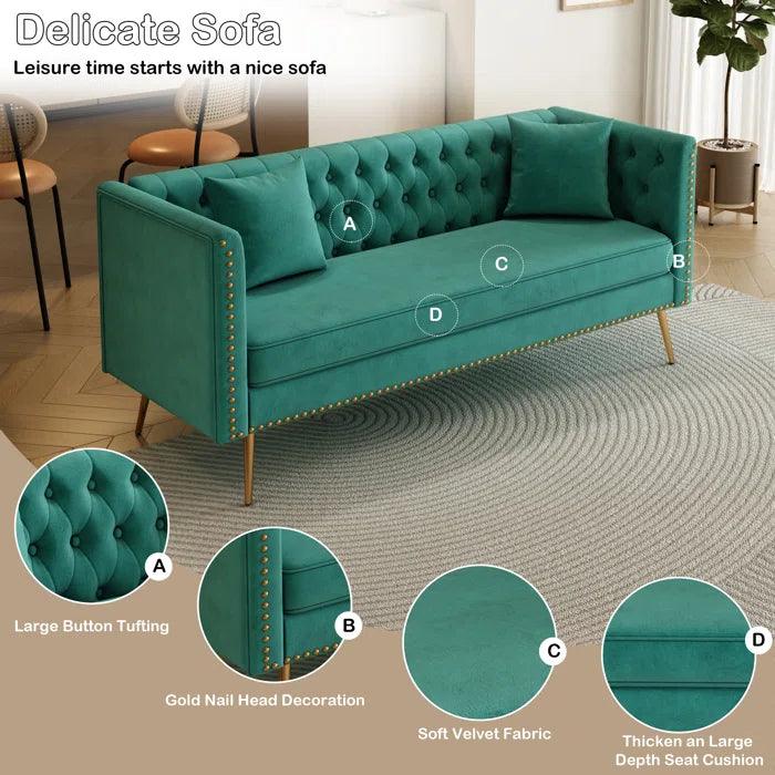 Opulent Modern Sofa Elegant Velvet Seating 3 Seater Sofa Set ( Teal ) - Image 3