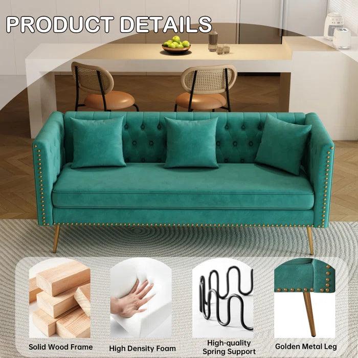 Opulent Modern Sofa Elegant Velvet Seating 3 Seater Sofa Set ( Teal ) - Image 4
