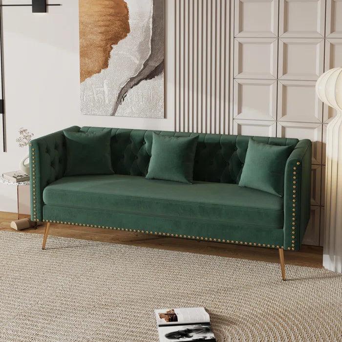 Opulent Modern Sofa Elegant Velvet Seating 3 Seater Sofa Set ( Green ) - Image 2