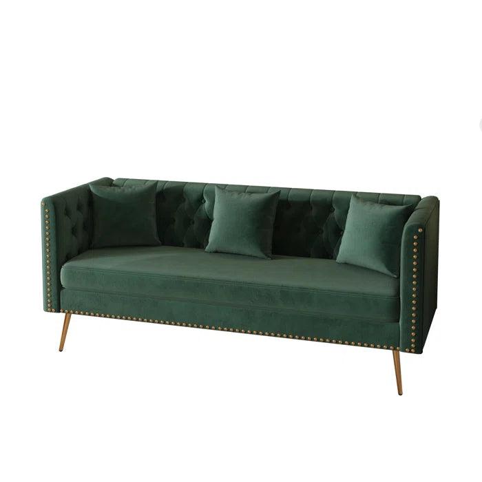 Opulent Modern Sofa Elegant Velvet Seating 3 Seater Sofa Set ( Green ) - Image 6