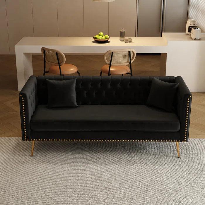 Opulent Modern Sofa Elegant Velvet Seating 3 Seater Sofa Set ( Black ) - Image 3