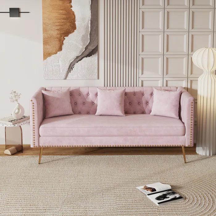 Opulent Modern Sofa Elegant Velvet Seating 3 Seater Sofa Set ( Pink )