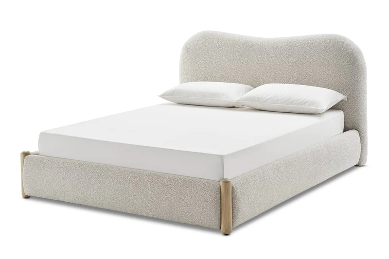 Rochelle Teak Wood Upholstered King-Size Boucle Bed - Image 3