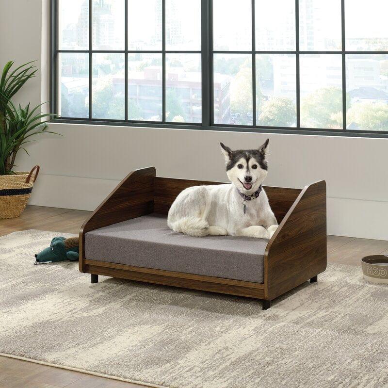Sampson Dog Sofa in Teak Wood with Upholstery Luxury Designer Durable & Comfortable Pet Bed for Dogs