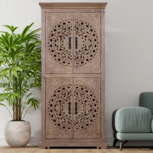 Santillanes Teak Wood Multipurpose Storage Wardrobes & Dressers for Elegant Bedroom Storage Solution with 2 Doors (Antique)