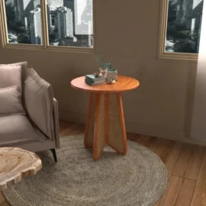 Eensy Rattan Round Teak Wood Side Table Stylish & Functional for Living Room or Bedroom